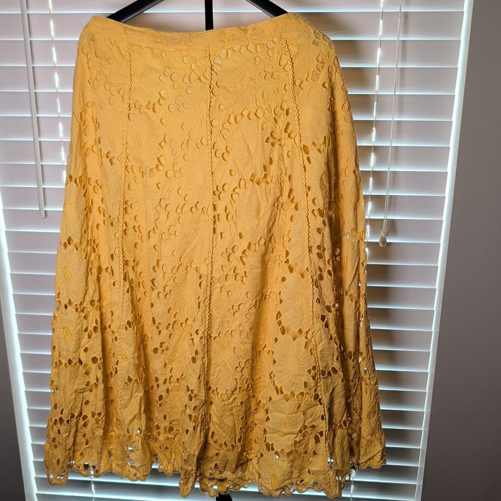 Coldwater Creek Eyelet Skirt Women Large Yellow Floral Lace Midi A-Line Exc